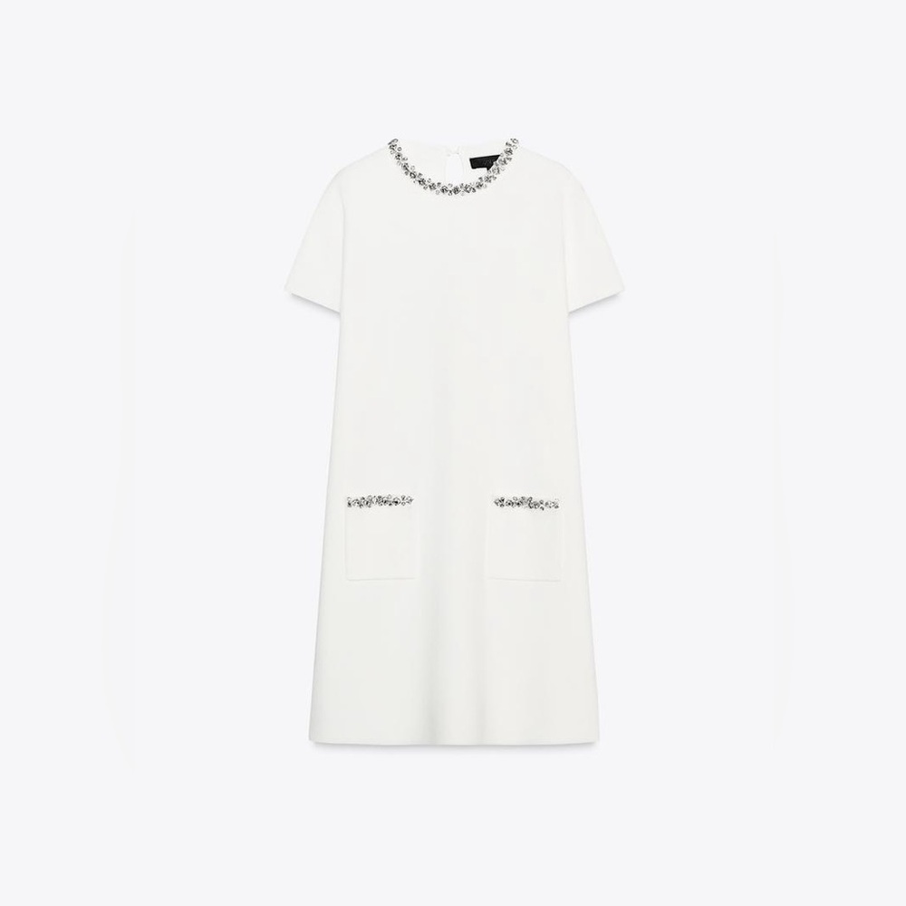 Zara White Mini Dress with Embellished Pockets - Picture 5 of 7